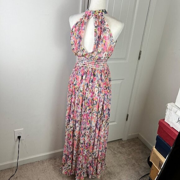 Rococo Sand Halter Maxi Dress Size XS Multicolor Floral Pleated Smocked Waist - Picture 10 of 16